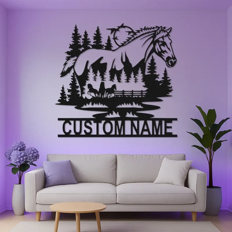 Arte murale in metallo LED personalizzata per cavalli | Decorazioni equestri per ranch | Segnaletica per stalle e regalo per amanti dei cavalli