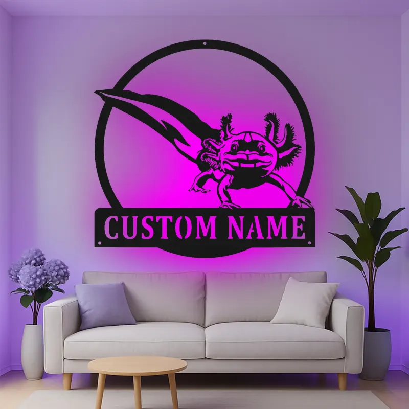 Insegna in metallo personalizzata con Axolotl e luce LED regalo unico per amanti degli anfibi decorazione per camera da letto o ufficio