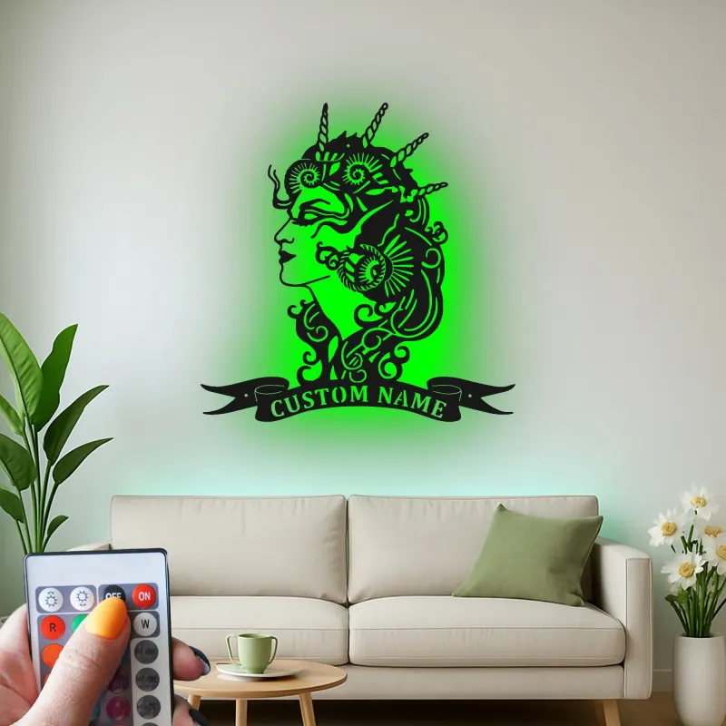 Decoración mural LED de metal de diosa | Decoración mística personalizada para dormitorio | Cartel con nombre a medida para ella