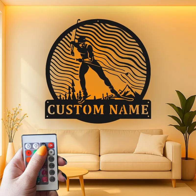 Custom Cross Country Skier Metal Sign | LED Light Winter Sports Decor | Personalized Nordic Ski Wall Art | Gift for Ski Enthusiast
