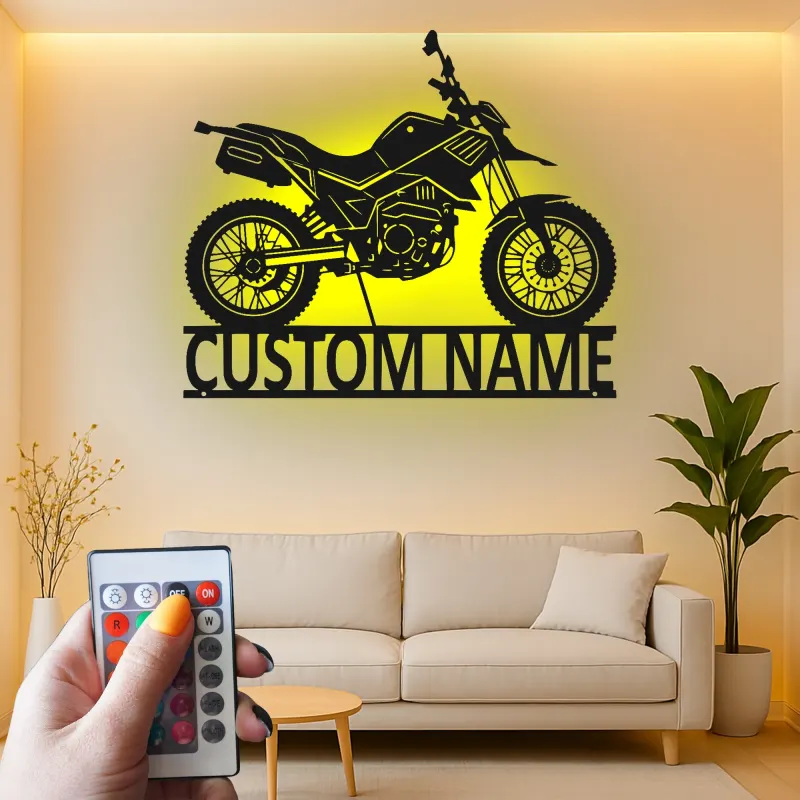 Insegna in metallo personalizzata moto con luce LED regalo per appassionati di motociclette, decorazione per garage o man cave