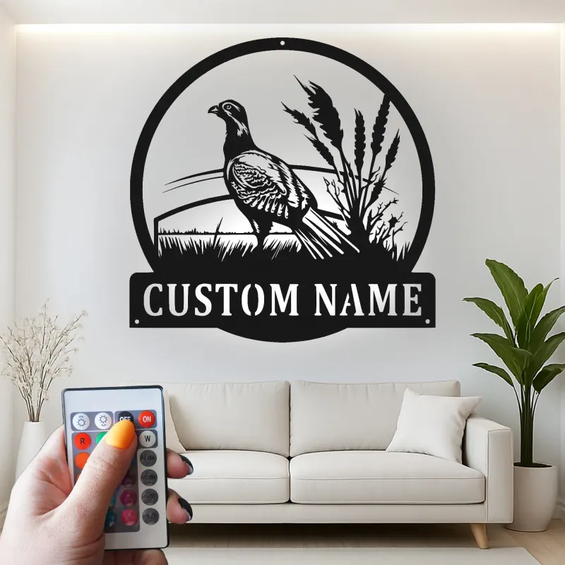 Pheasant Metal Wall Art | Custom Wildlife Sign with LED | Personalized Hunter Gift for Cabin Decor