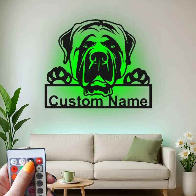 Cartel de metal LED personalizado de Mastín, regalo para amantes de los perros, decoración para sala de estar o vestíbulo