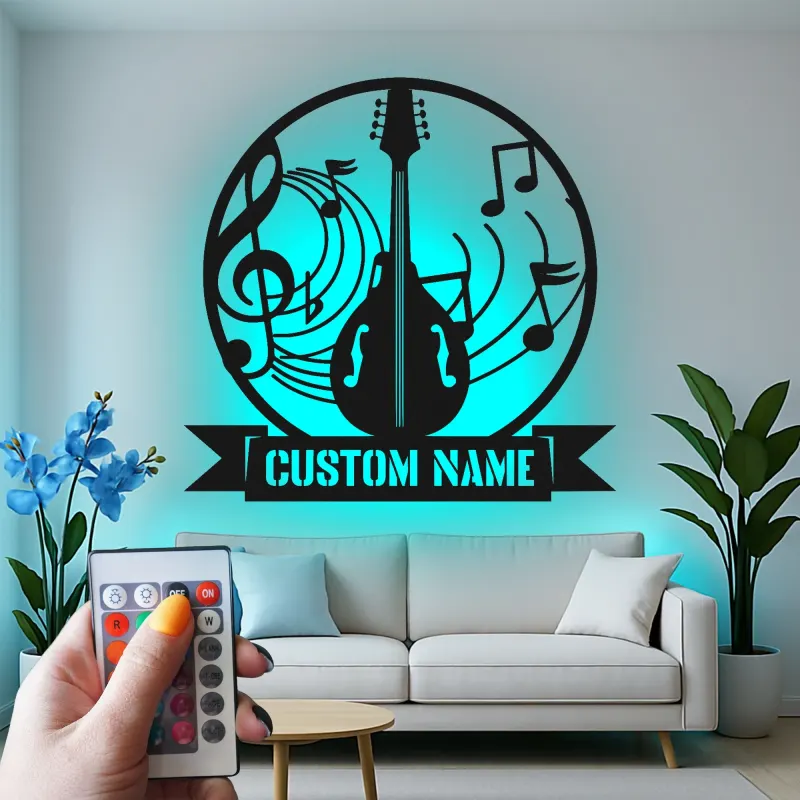 Custom Guitar LED Sign | Personalized Metal Wall Art for Music Room | Musician Name Plaque with Lights