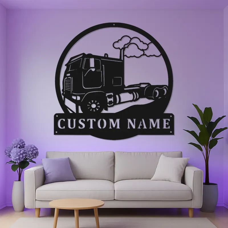 Panneau LED Trucker Personnalisé | Décoration Murale en Métal de Camion Semi Personnalisée | Décor de Garage & Plaque Nom