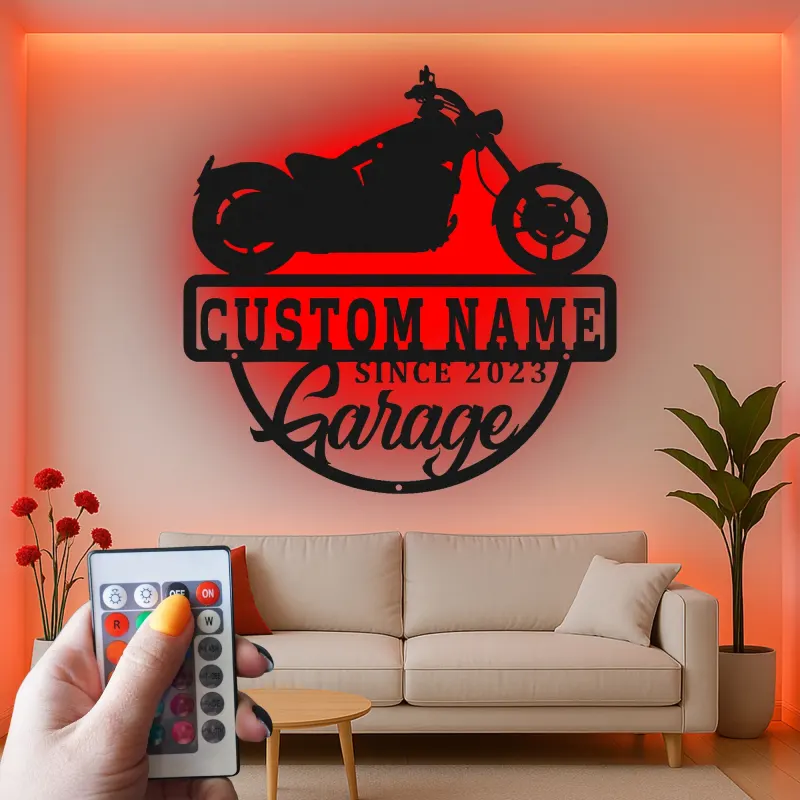 Cartel de metal LED personalizado de motocicleta, regalo de garaje para él, decoración de man cave