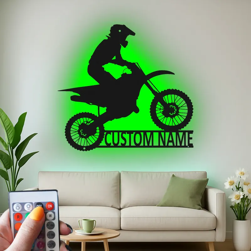 Custom Motocross Rider Led Light Metal Wall Art Personalized Gift for Dirt Bike Enthusiasts Garage or Man Cave Decor 5