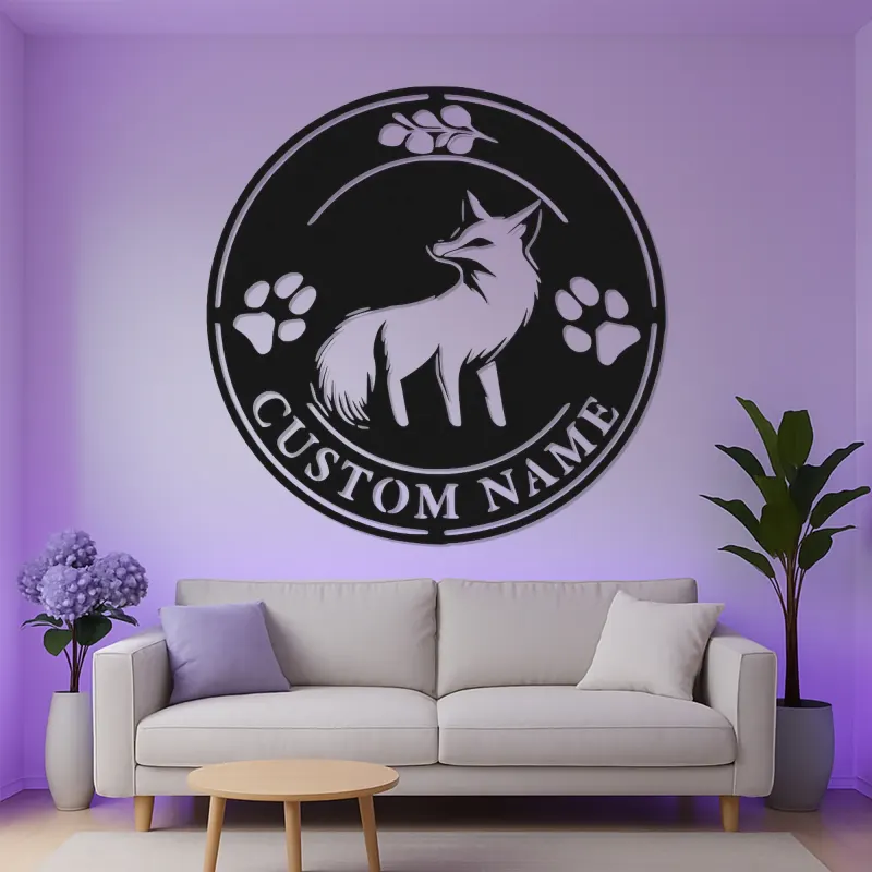 Insegna in metallo LED con volpe su misura | Decorazione murale personalizzata con fauna selvatica | Arredo rustico per casa e baita per amanti della natura