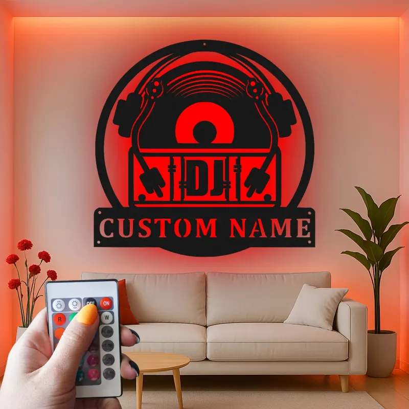 Cartel de metal personalizado con luz LED de tornamesa regalo personalizado para amantes de la música decoración de estudio o man cave