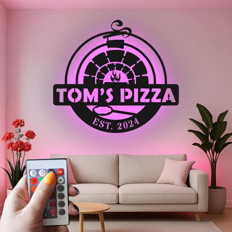 Cartel de metal LED personalizado de horno de pizza, regalo para amantes de la pizza, decoración de cocina