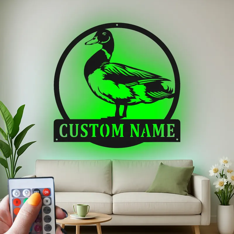 Custom Duck Led Light Metal Wall Art Personalized Gift for Nature Lovers Farmhouse Wall Decor