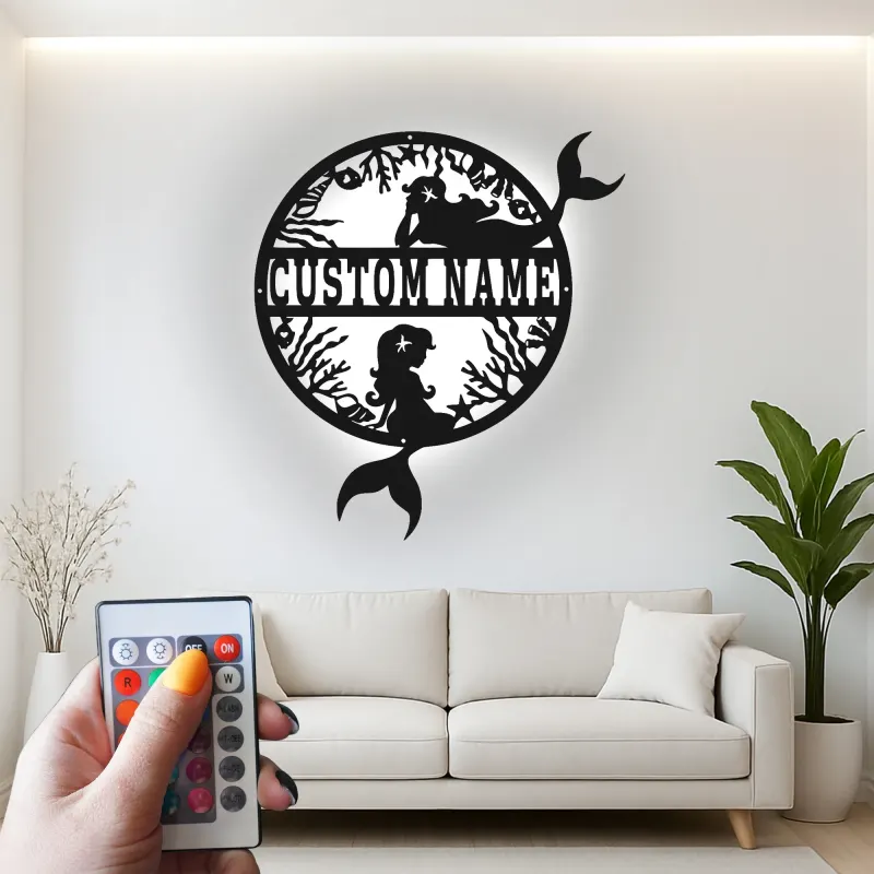 Personalisierte Meerjungfrau LED-Schild | Benutzerdefinierte Metall-Wandkunst | Ozean-Fantasie Kinderzimmerdekoration | Geschenk für Mädchenzimmer