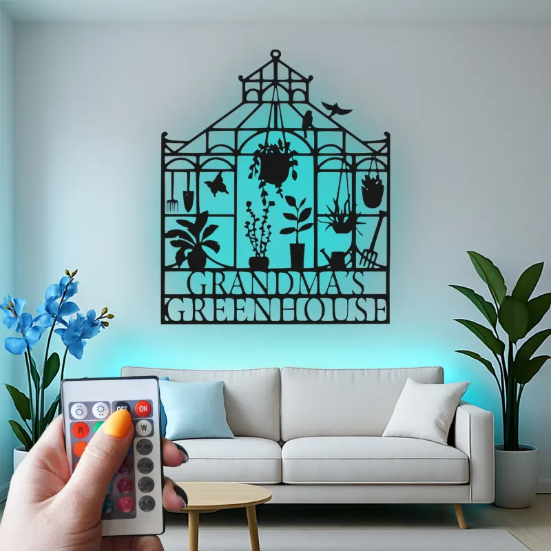 Panneau personnalisé pour serre avec LED | Décoration murale en métal sur mesure pour le jardin | Cadeau pour mamie jardinière | Déco murale