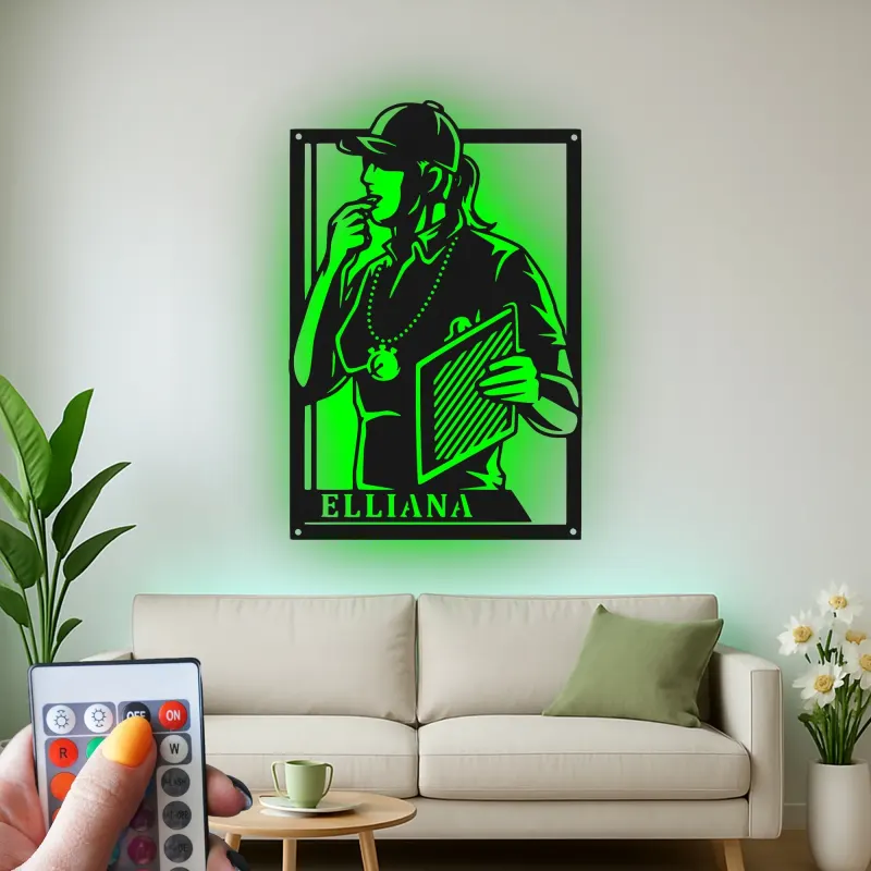 Décoration murale en métal LED personnalisée pour entraîneur - Cadeau pour entraîneurs, décoration de bureau pour passionnés de sport