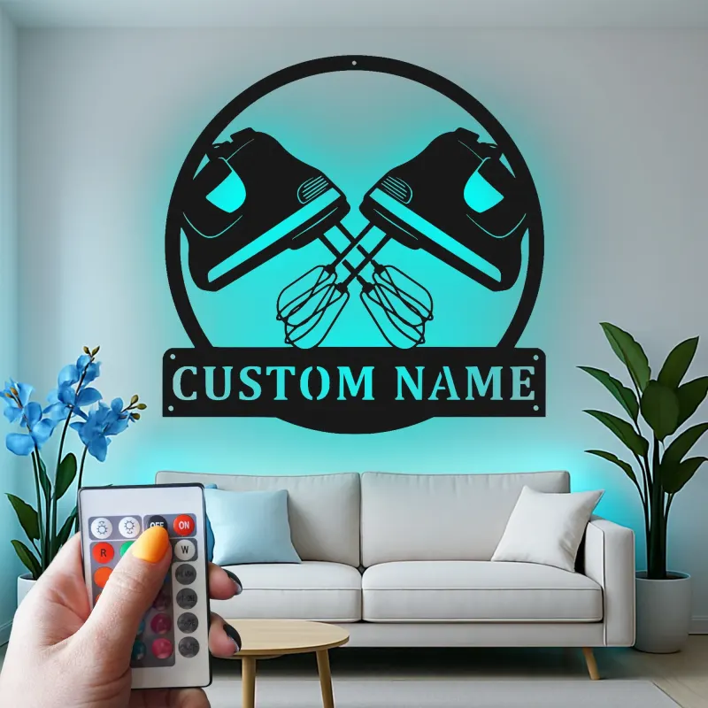 Cartel de metal LED personalizado de mezcladora, regalo de cocina personalizado para panaderos, decoración de panadería