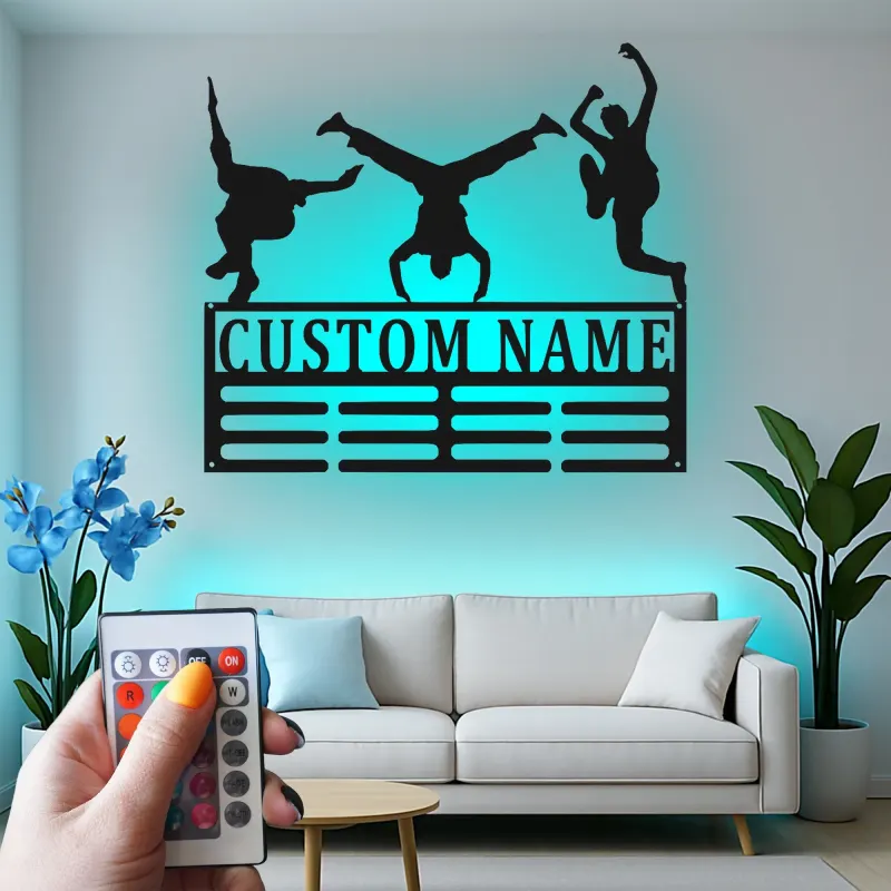Cartel de metal personalizado con luz LED Breakdancer, regalo personalizado para bailarines, decoración de estudio de danza