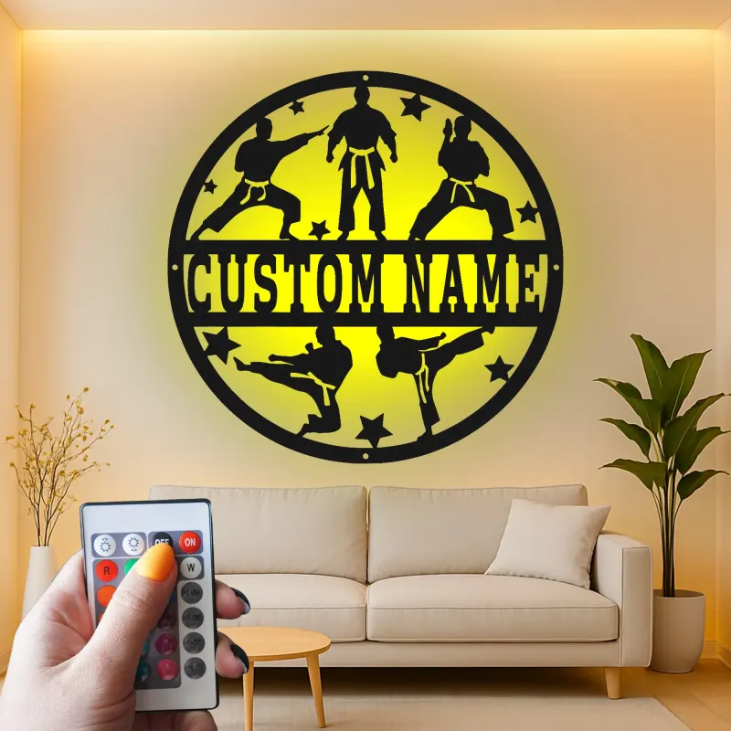 Personalized Karate Sign | Martial Arts LED Metal Wall Art | Custom Dojo Decor for Fighters | Gift for Martial Artist
