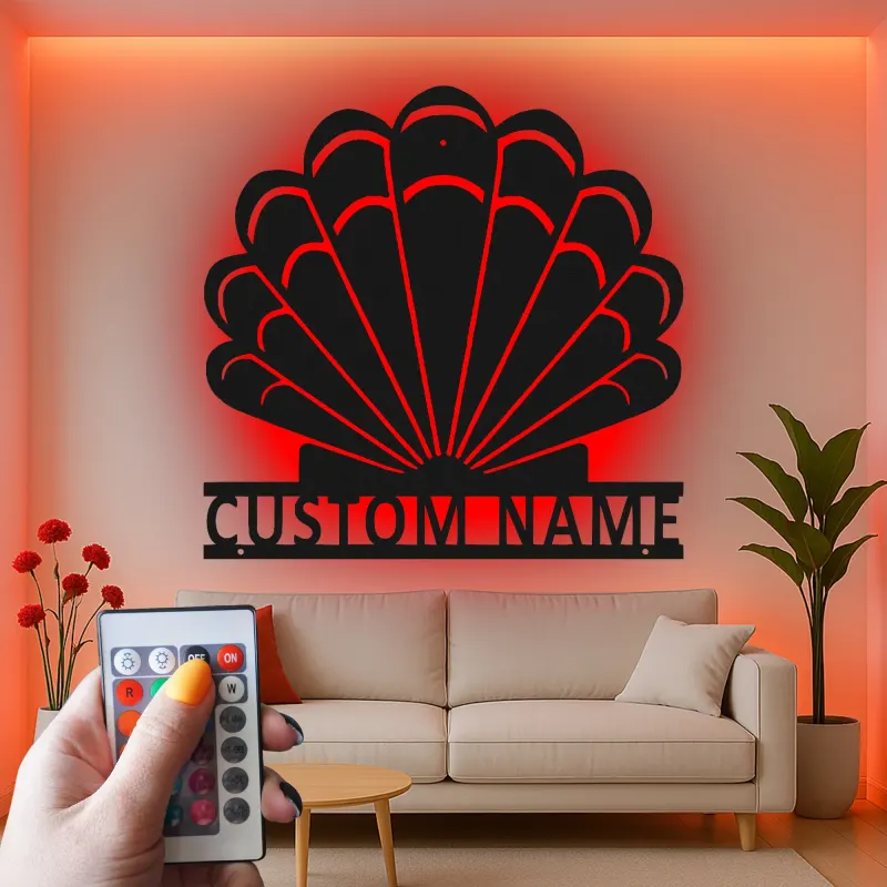 Panneau LED en forme de coquillage personnalisé | Décoration murale en métal sur mesure | Décor nautique pour maison de plage | Cadeau pour maison côtière