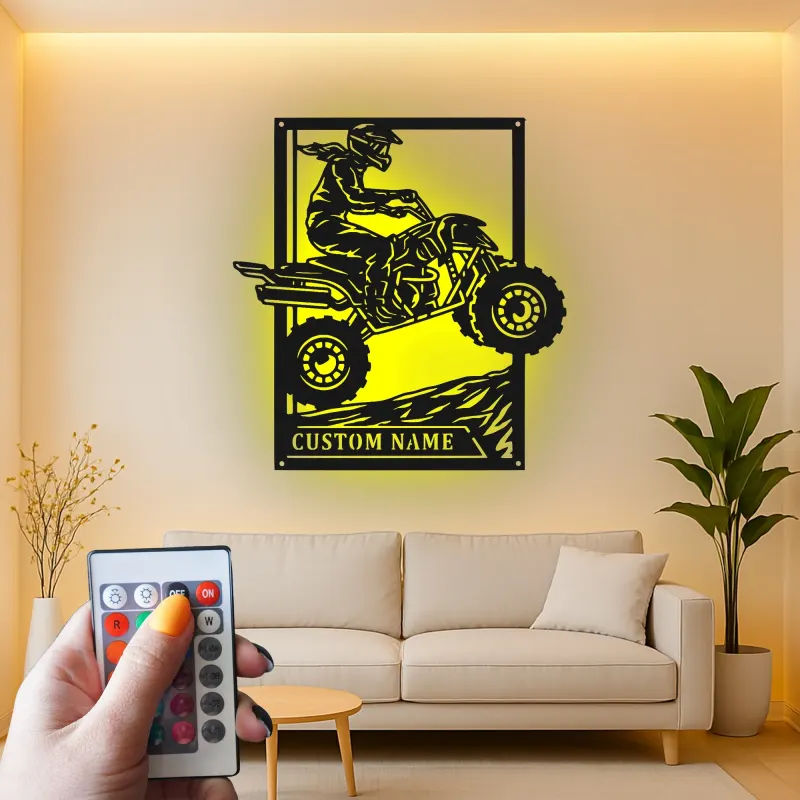 Custom ATV Rider Led Light Metal Wall Art Off-Road Enthusiast Gift Garage or Man Cave Decor 1