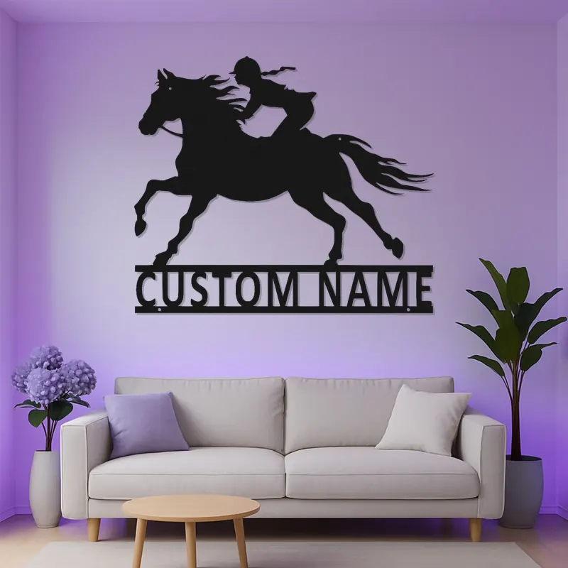 Panneau LED équestre personnalisé | Décoration murale en métal pour cavalière | Déco d’écurie & cadeau pour amoureuse des chevaux