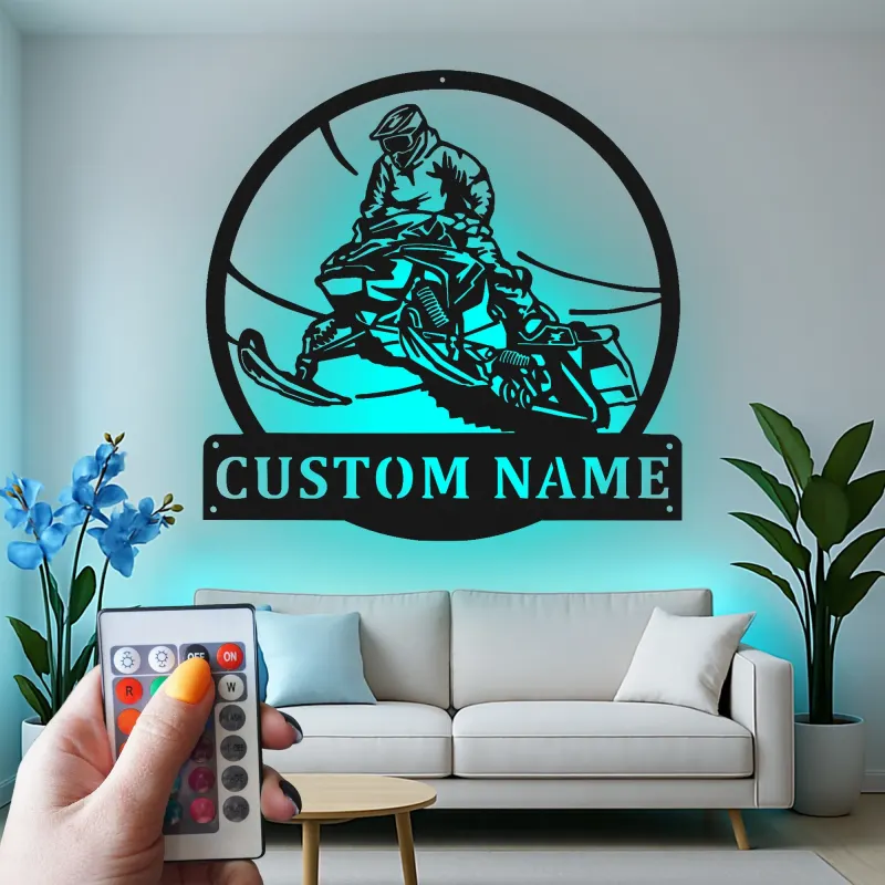 Custom Snowmobile Rider Sign | Personalized LED Metal Wall Art | Winter Sports Gift for Riders | Cabin & Garage Decor