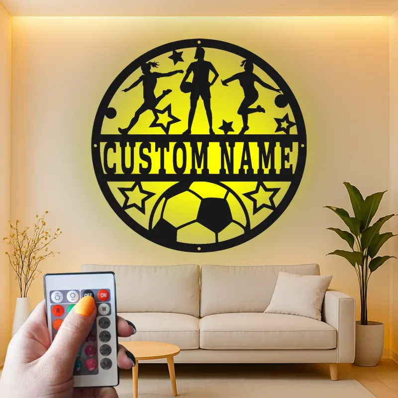 Panneau LED personnalisé pour équipe de football | Décoration murale en métal sur mesure pour filles | Cadeau pour joueuse ou entraîneuse