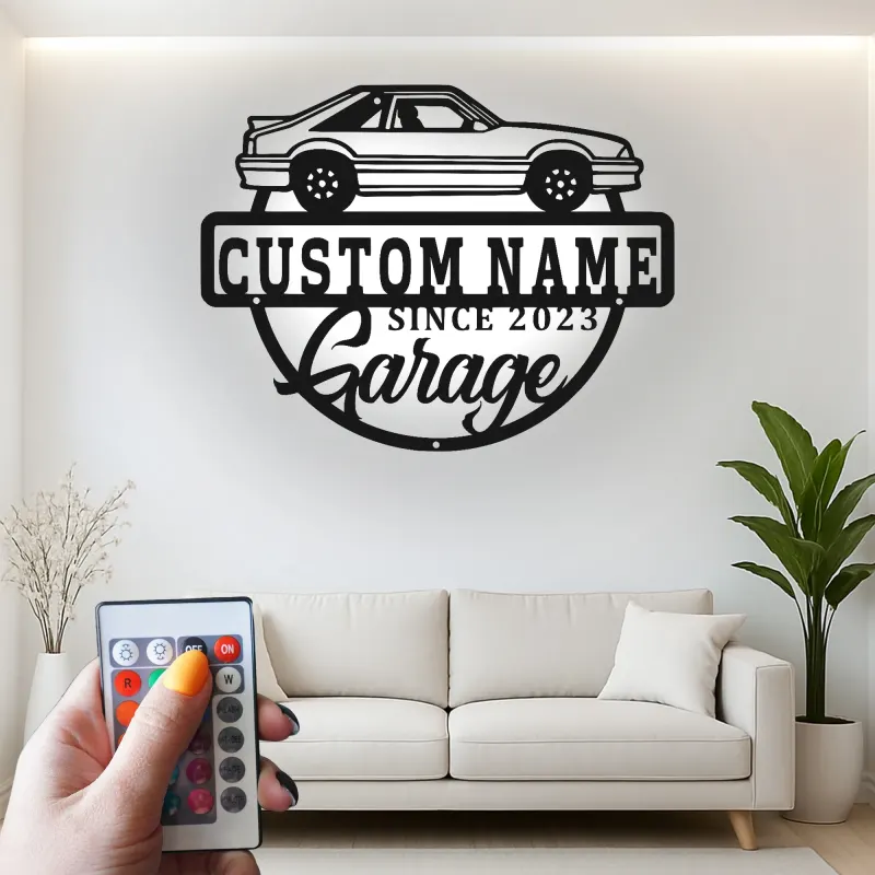 Custom Car Garage Led Light Metal Wall Art Personalized Gift for Car Enthusiasts Garage Decor Sign