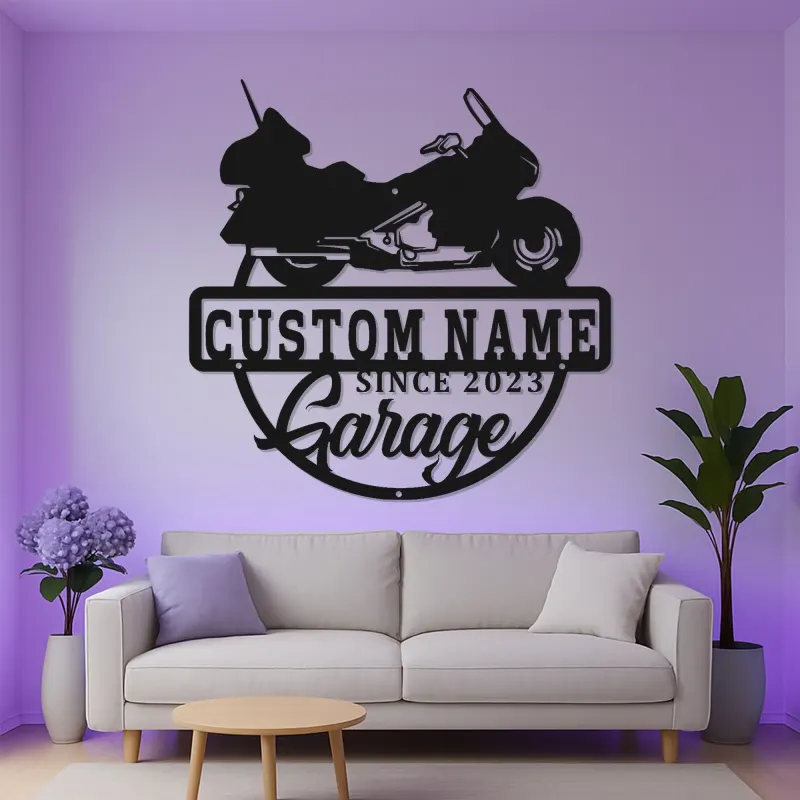 Personalized Motorcycle Garage Sign | LED Metal Wall Art for Man Cave | Custom Biker Dad Gift | Cruiser Bike Decor