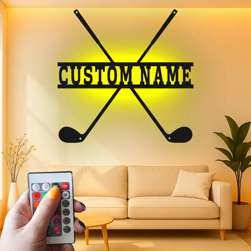 Personalisierte Golfclubs LED-Schild | Metall-Namenskunst für die Wand