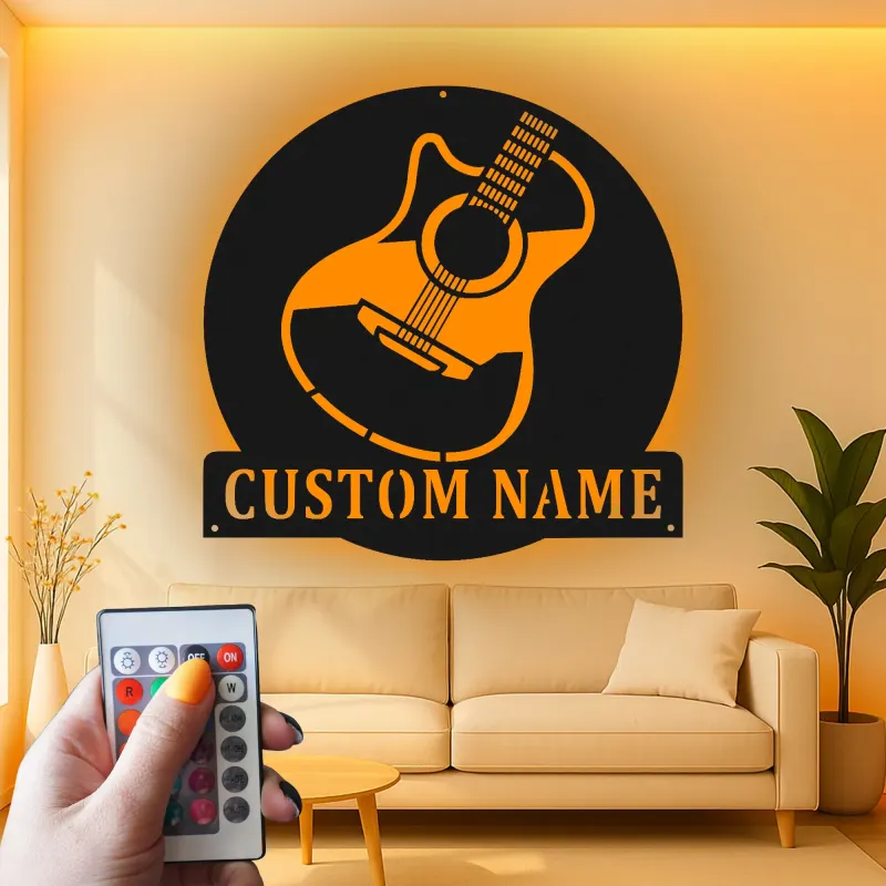 Letrero LED de guitarra personalizado | Decoración mural de metal personalizada para músicos | Decoración para estudio y sala de música con nombre