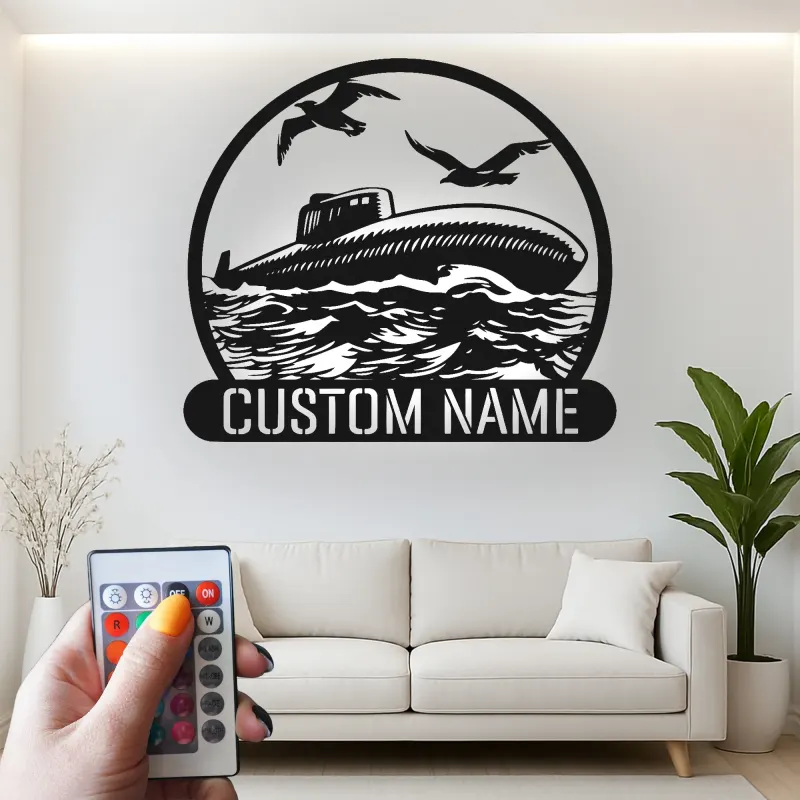Personalisierte U-Boot Metall Schild | LED Nautische Wandkunst | Individuelles Navy Veteran Geschenk | Maritime Dekoration