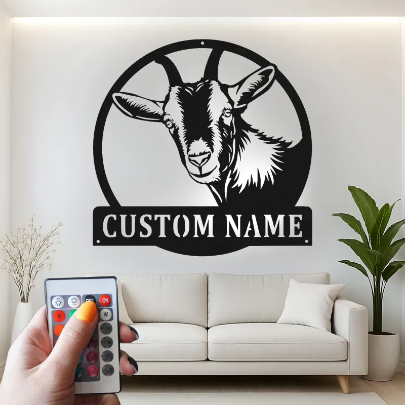 Custom Goat Metal Sign with LED | Personalized Farmhouse Wall Art | Rustic Barn Decor for Livestock Lovers & Homesteads