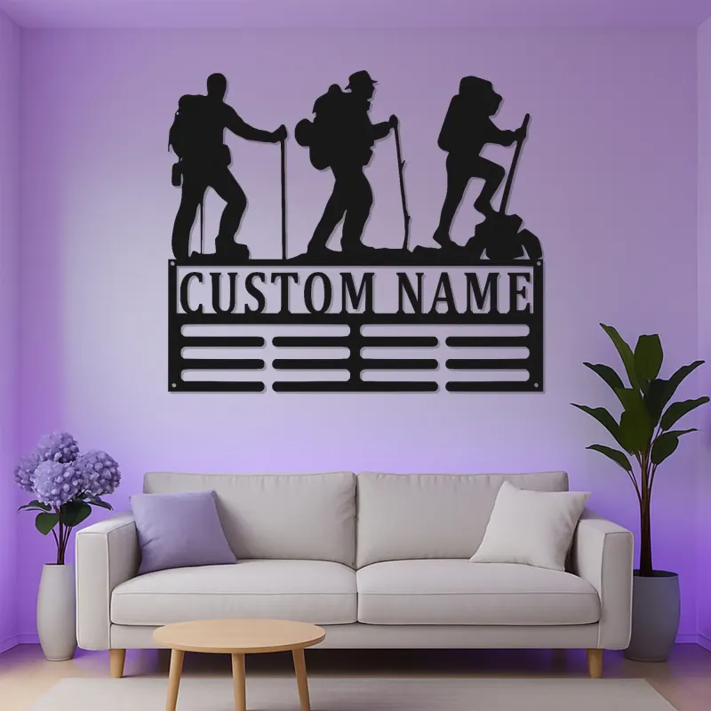 Custom Hiker LED Metal Art | Personalized Name Sign for Cabin Decor | Outdoor Enthusiast Gift