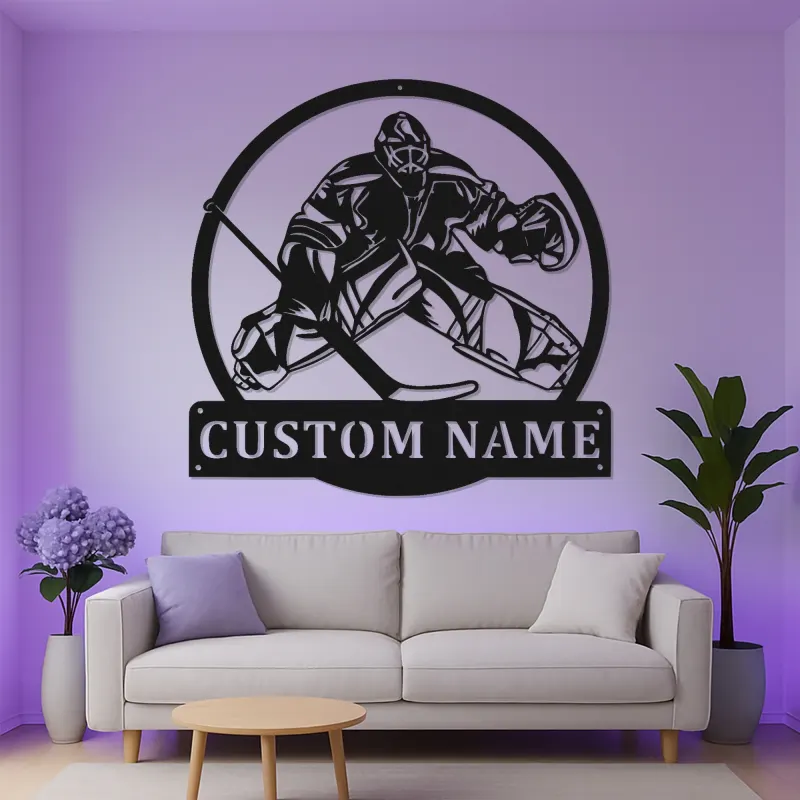 Insegna LED Personalizzata per Portiere di Hockey | Insegna in Metallo per Stanza da Gioco | Regalo per Giocatori di Hockey | Decorazione per Man Cave