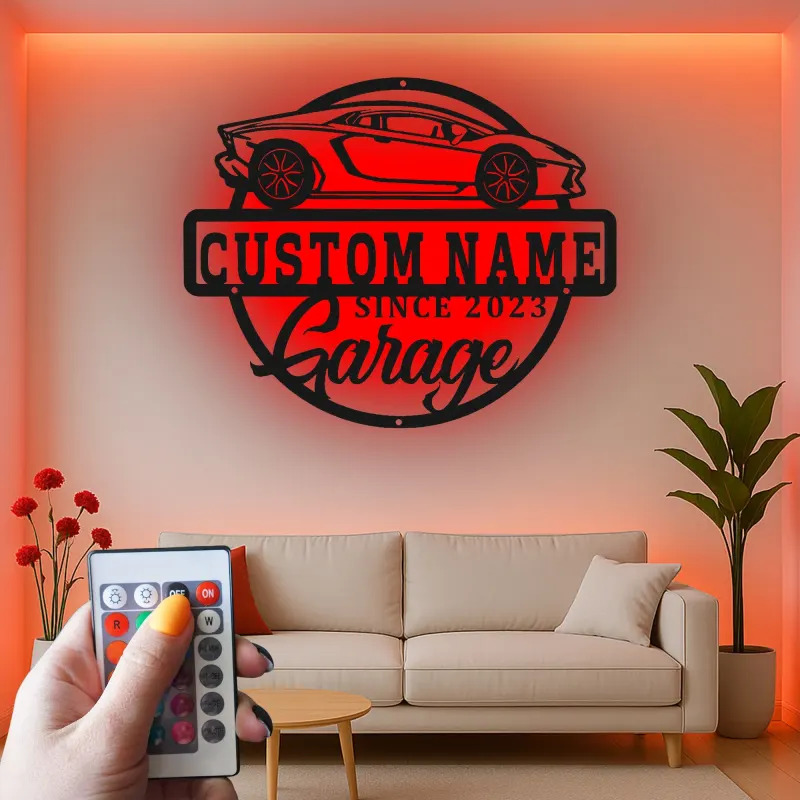 Personalized Supercar Metal Sign | Custom LED Garage Wall Art | Car Enthusiast Gift | Modern Man Cave Decor