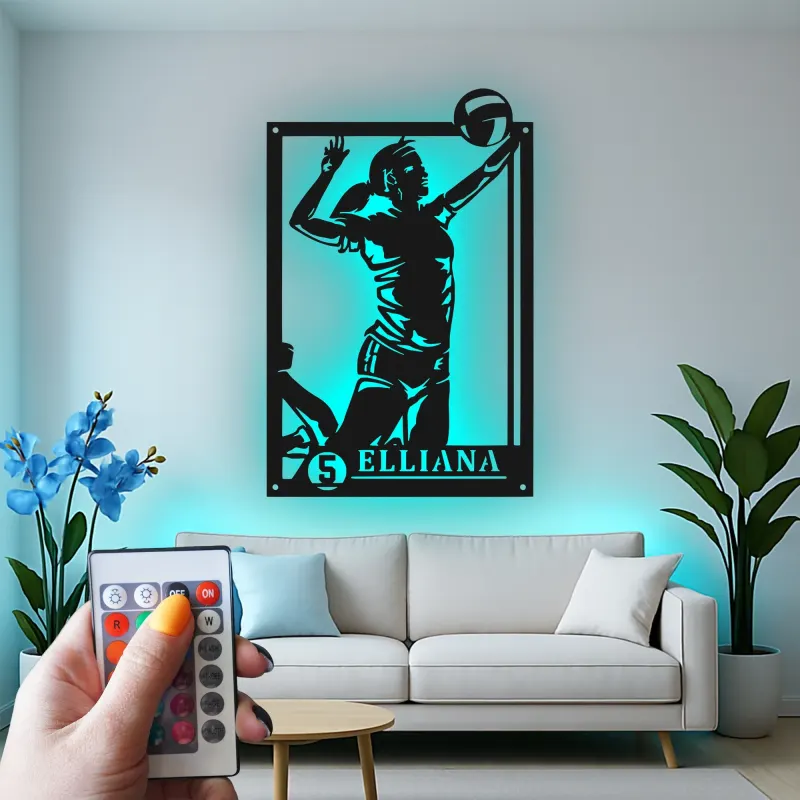 Insegna in metallo personalizzata con luce LED per giocatore di pallavolo - Regalo per atleti e decorazione per stanza sportiva