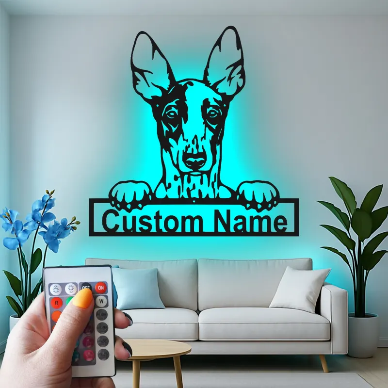Décoration murale en métal personnalisée avec Doberman Pinscher et rétroéclairage LED - Cadeau pour les amoureux des chiens