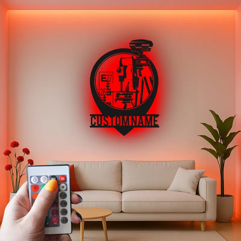 Panneau géomètre-topographe personnalisé | Décoration murale en métal LED | Décor de bureau pour ingénieur civil | Cadeau de topographie avec nom
