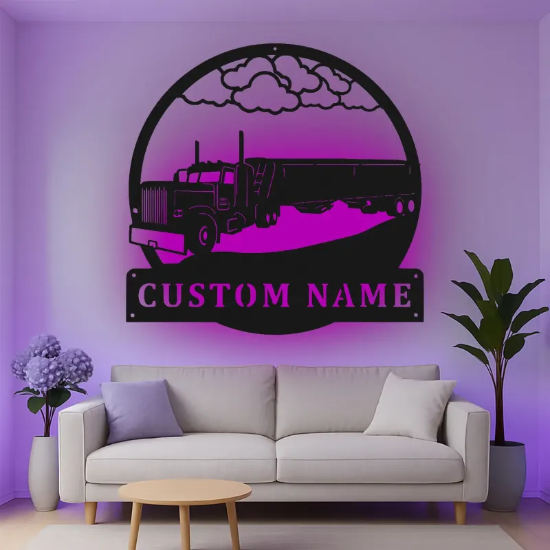Custom Semi Truck Led Light Metal Wall Art Personalized Gift for Truckers Garage or Man Cave Decor 15