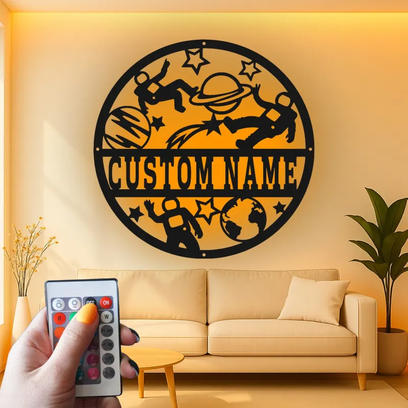 Custom Astronaut Space Adventure Led Light Metal Wall Art Personalized Gift for Kids Bedroom or Nursery Decor