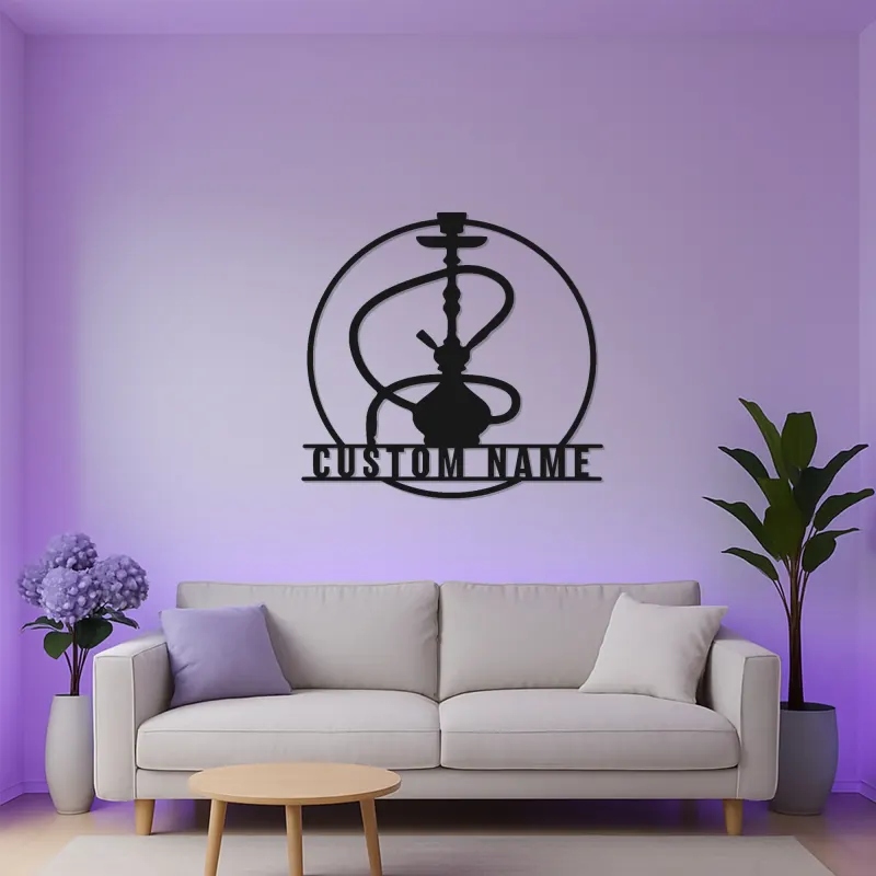 Insegna LED per Hookah Personalizzata | Insegna in Metallo per Lounge Shisha | Decorazione per Bar e Regalo Unico per Fumatore