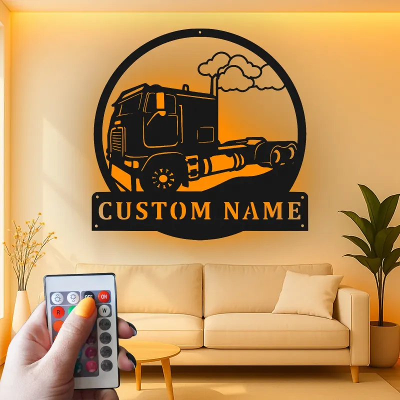 Panneau LED Trucker Personnalisé | Décoration Murale en Métal de Camion Semi Personnalisée | Décor de Garage & Plaque Nom