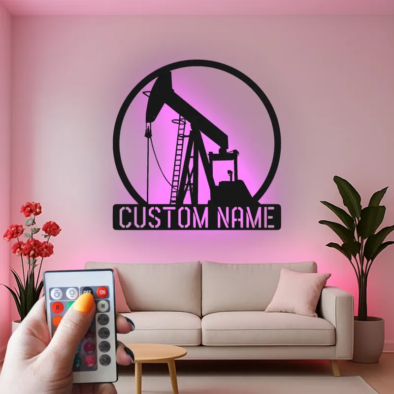 Custom Oil Pump Jack LED Metal Art | Personalized Oilfield Decor | Industrial Man Cave Sign