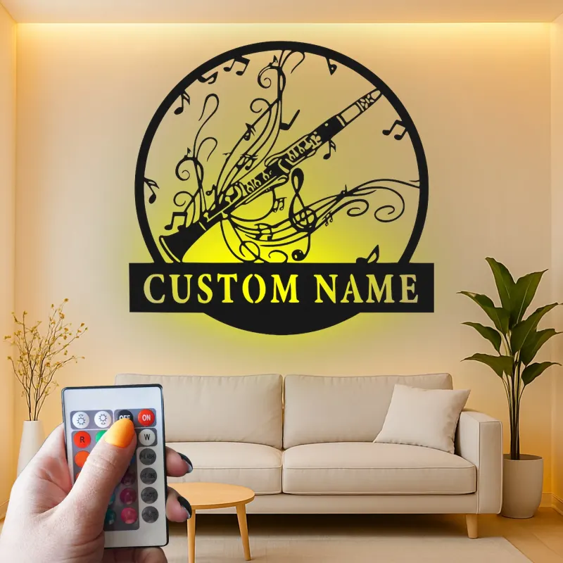 Insegna in metallo personalizzata con luce LED per clarinetto - Regalo per musicisti, decorazione per stanze musicali