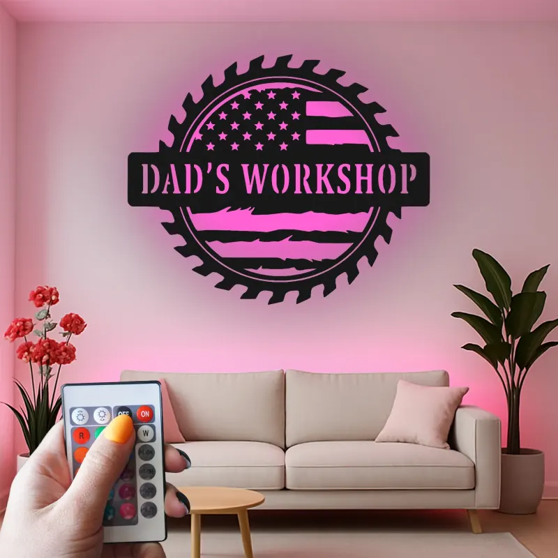 Décoration murale en métal LED personnalisée pour l'atelier de papa - cadeau parfait pour lui - décoration de garage ou d'atelier