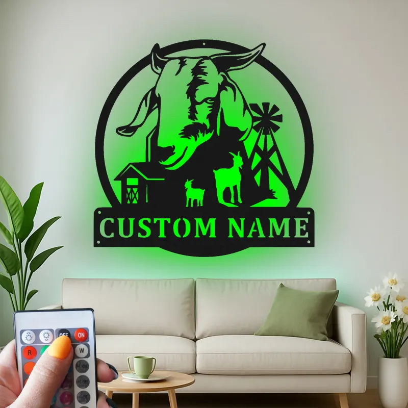 Custom Goat Farm Sign | Personalized LED Metal Wall Art | Rustic Barnyard Decor for Farmer Family Gift