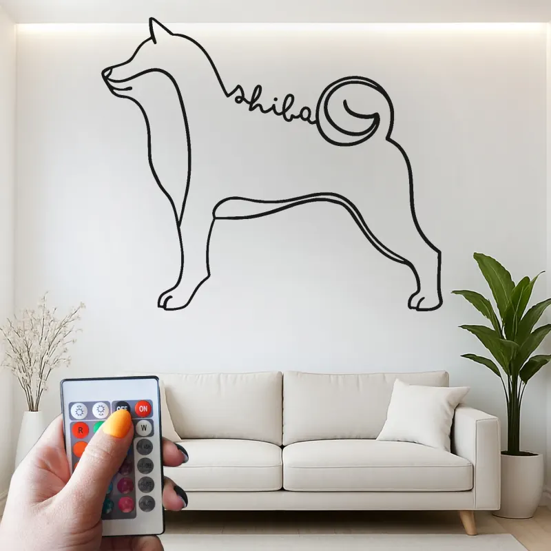 Shiba Inu LED-Wandkunst | Individuelle Metall-Silhouette eines Hundes | Minimalistisches Japandi-Hausdekor Geschenk für Tierliebhaber