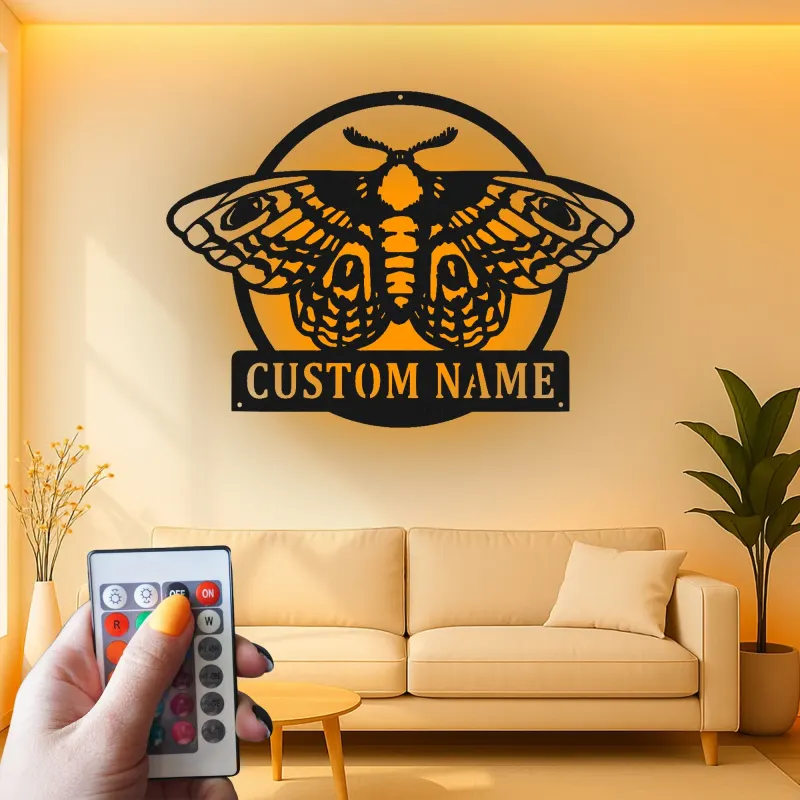 Luna Moth LED Metal Wall Art | Personalized Butterfly Sign | Custom Nature Decor for Boho & Biophilic Interiors | Garden Lover Gift