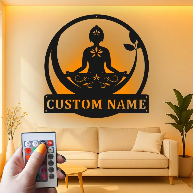 Custom Yoga Meditation Led Light Metal Wall Art Zen Gift for Yoga Lovers Peaceful Home Decor