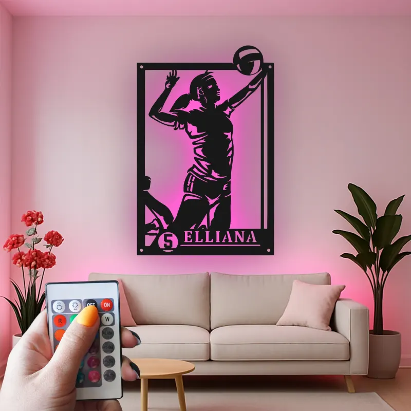 Insegna in metallo personalizzata con luce LED per giocatore di pallavolo - Regalo per atleti e decorazione per stanza sportiva